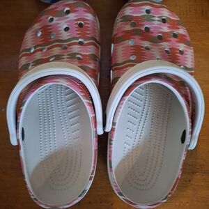 CROCS Pink and Green Slippers with Ventilation Holes